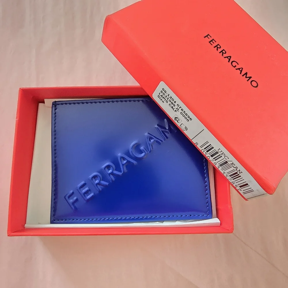 Ferragamo Leather Card Case Lapis Blue
